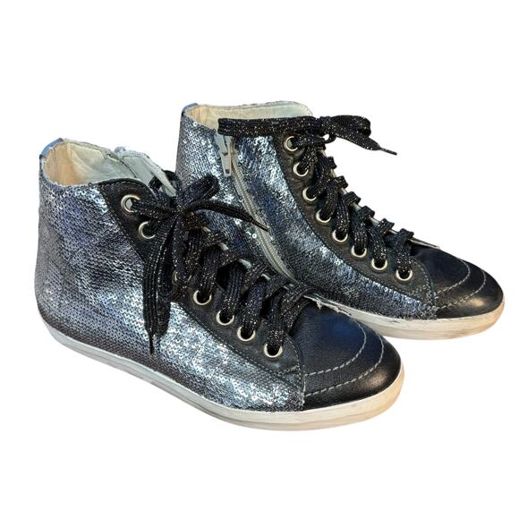 PRIMABASE Forma Women's High Top Silver Sequin Leather Sneakers Size 7.5 - Picture 5 of 12